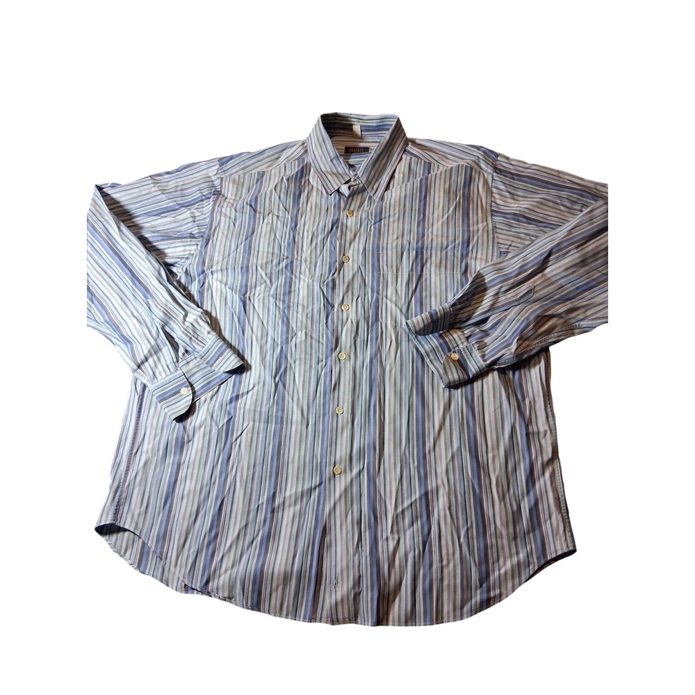 Barneys New York Mens XXL Striped Button Down Shirt Blue Purple Made in Italy